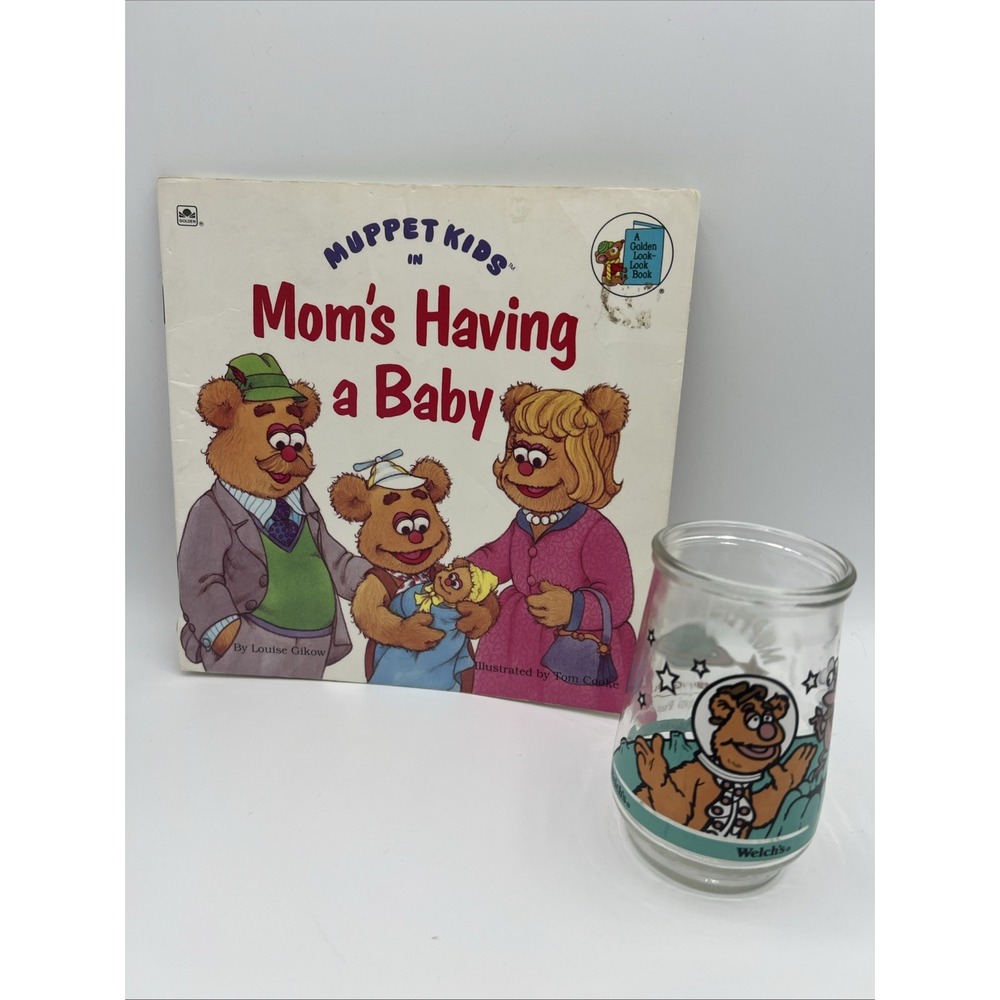 Vintage 90s Muppet Kids Fozzie Bear Collectible Lot- Book & Welch's Jar